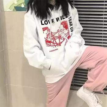 Harajuku, панк, готическая уличная одежда, топы с принтом Love Will Tear Us Apart, Lil Peep, хип-хоп, рэп, шикарный женский пуловер, толстовка с капюшоном S белый