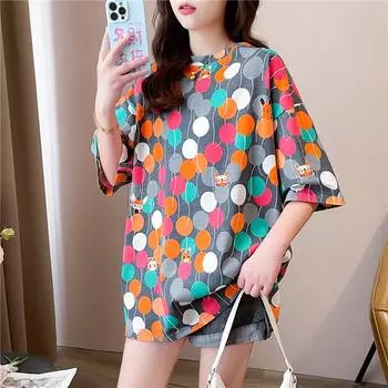 Harajuku повседневная длинная футболка унисекс большого размера, женская корейская футболка 2024 года, летняя винтажная футболка с графическим мультяшным принтом, женская свободная футболка y2k серо-синего цвета, уличная одежда M серый