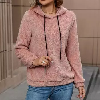 Harajuku Повседневный свободный однотонный Толстовка с капюшоном осень-зима Женские толстовки с капюшоном Спортивные розовые Топы Пуловеры женская одежда уличная одежда S