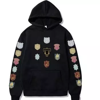 Harajuku японский аниме черный клевер логотип толстовки с капюшоном женские осень и зима свободные повседневные с длинным рукавом уличная одежда толстовки xs чёрный