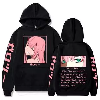 Harajuku японского аниме «Darling In The Franxx» толстовки с капюшоном «Manga Zero Two» пуловеры осень-зима унисекс модная толстовка с длинными рукавами S чёрный