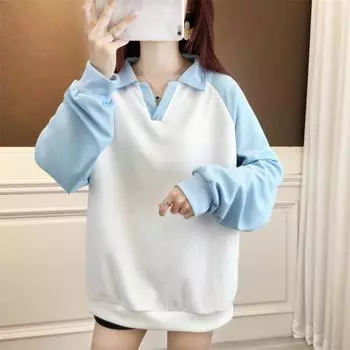 Harajuku разноцветные толстовки женские осенние длинные рукава поло толстовка повседневная хлопковая свободная толстовка с капюшоном y2k пуловер уличная одежда M