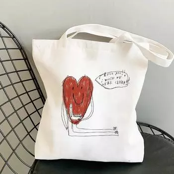 Harajuku Red Love Сумка на плечо Сумка для отдыха и покупок для девочек Женская элегантная холщовая сумка 24*26cm