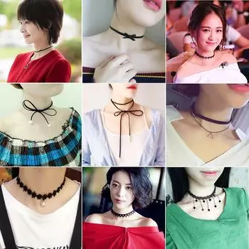 Harajuku ретро бархат кружево панк лолита чокер ожерелье для женщин adult clavicle chain
