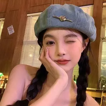 Harajuku ретро джинсовые береты кепки для женщин весна и лето путешествия солнцезащитный крем универсальный мода Love Pin Sweet Painter Hat 56-58cm