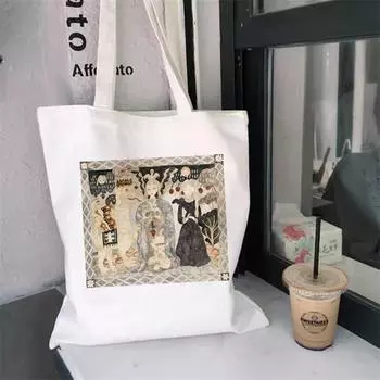 Harajuku Ретро женская сумка для покупок с милым мультяшным узором серии Экологическая сумка для покупок модная забавная сумка с принтом может 24*26cm