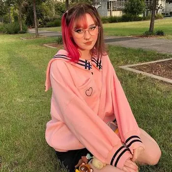 Harajuku, розовый готический топ Y2K, толстовки в студенческом стиле, розовый кукольный воротник, широкий свободный свитер с контрастной пряжой для девочек, окрашенный в пряжу S розовый