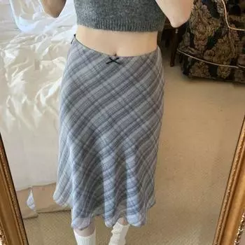 Harajuku шикарная весенняя элегантная длинная юбка женская французская клетчатая ретро трапециевидная одежда женская винтажная повседневная юбка-миди с высокой талией S розовый