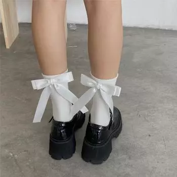 Harajuku сладкий бантик кавайные носки женские весенне-летние Y2k JK Lolita милые однотонные носки в японском стиле для женщин и девочек средние носки в консервативном стиле One Size