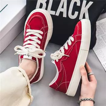 Harajuku Style Original Men Red Sneakers Breathable Canvas Sneakers Shoes Men Low Platform Casual Sneakers Men Basket Homme 39