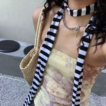 Harajuku Style Y2K Полосатый шарф Коллокация Одежда Аксессуары Шаль Ретро Длинные шарфы Женский E