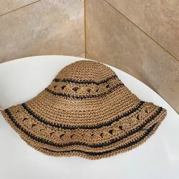 Harajuku summer travel sunscreen straw hat children handmade versatile small fresh hollow straw weaving sunshade M56-58cm хаки
