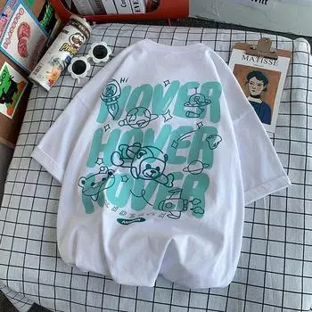 Harajuku свободная футболка женская кавайная футболка с принтом медведя повседневная Harajuku свободная с коротким рукавом уличная одежда топы женские S