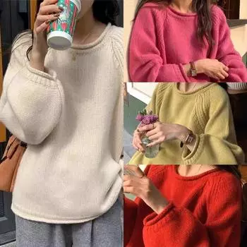 Harajuku свободный женский свитер с длинным рукавом корейский осенне-зимний джемпер трикотаж мягкий теплый топ шикарный однотонный женский свитер пуловер One Size светло-желтого