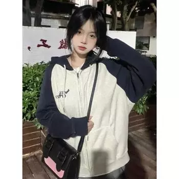 Harajuku толстовки на молнии женские корейские модные уличные толстовки с капюшоном женские винтажные топы Kpop весна и осень S серый