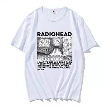 Harajuku Винтажная женская футболка Radiohead Print Большие мужские футболки Хип-хоп рок-группа Музыкальный альбом Футболка унисекс мужской топ S