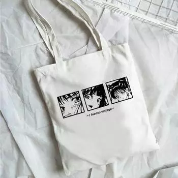 Harajuku в японском стиле с мультяшным принтом и комиксами, модная большая вместительная холщовая сумка на плечо, экологически чистая сумка, многоразовая сумка Gro 24*26cm