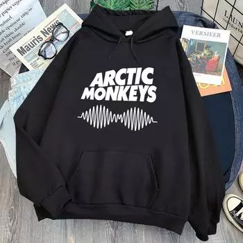Harajuku винтажные толстовки с принтом ARCTIC MONKEYS Sound Wave, мужские осенние пуловеры, музыкальные Kpop, толстовки для скейтборда с капюшоном S чёрный
