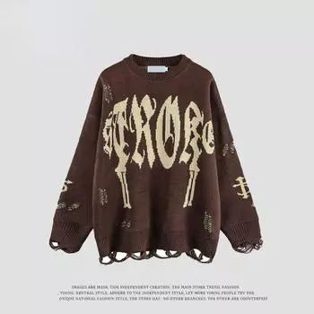 Harajuku вязаный свитер для мужчин осень-зима пуловер с надписью Винтаж High Street свободный топ с длинными рукавами M чёрный