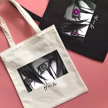 Harajuku Y2k Аниме Мультфильм Холщовая сумка ins Женская сумка большой емкости Японская повседневная сумка-шопер Хип-хоп Готическая женская сумка на плечо 24*26cm чёрный