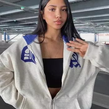 Harajuku Y2k Одежда Большие толстовки на молнии Зимние женские хип-хоп эстетичные уличные толстовки с капюшоном с надписью S