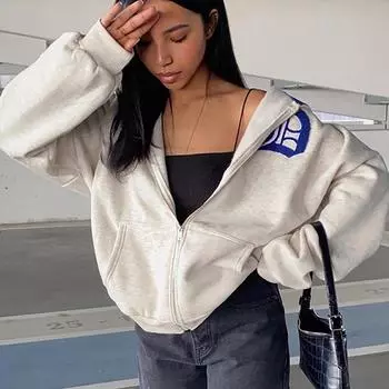 Harajuku Y2k Одежда Большие толстовки на молнии Зимние женские хип-хоп эстетичные уличные толстовки с капюшоном с надписью S