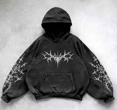 Harajuku Y2K Винтаж Панк Однотонный Печатный Женский Повседневный Толстовка Американская Готическая Модная Пара Повседневный Толстовка С Капюшоном Толстовка S
