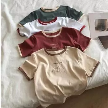 Harajuku забавный графический принт Slim Fit футболка с коротким рукавом Женская летняя базовая рубашка 2024 года Студенческий повседневный топ Женская одежда Топы из полиэфирной ткани one size красный