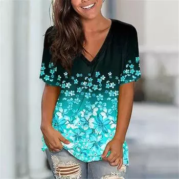 Harajuku женская футболка с цифровым цветочным 3D принтом, летняя модная уличная футболка с короткими рукавами, удобная женская футболка, однотонная повседневная футболка L