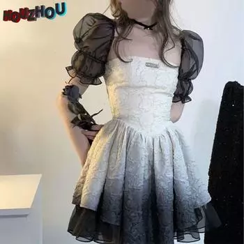 Harajuku Женские сладкие платья с пышными рукавами вскользь 2022 Новая тенденция Лето Ins Дизайнерская корейская уличная одежда Элегантное вечернее платье Сексуальное платье с бахромой