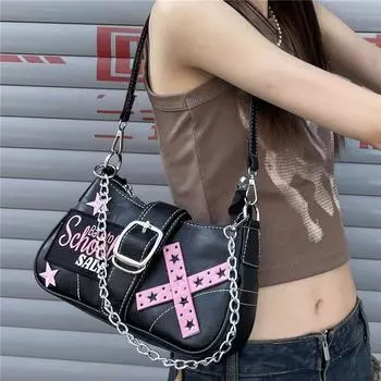 Harajuku женские сумки на ремне модные новые модные сумки субкультуры Y2K эстетические цепи лоскутное панк
