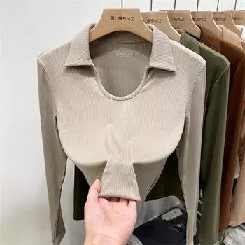 Harajuku женские тонкие футболки с длинным рукавом 2024 осень зима повседневные однотонные сексуальные топы с глубоким V-образным вырезом пуловеры базовые футболки уличная футболка L