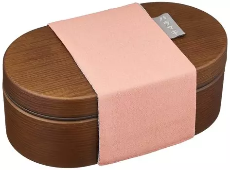 Haramaki Wood Grain Oval Bento Light Brown x Pink Single Tier Type 600ml 4776954