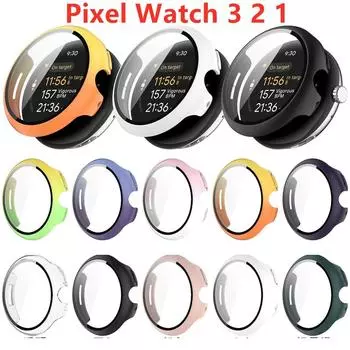 Hard Edge Shell для Pixel Watch 3 41 мм 45 мм защитный чехол закаленная пленка защитный чехол для Google Pixel Watch 2 1 аксессуары Pixel Watch3 41mm чёрный