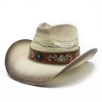 Твердая панама в этническом стиле, ручная работа, ковбойская шляпа, рыцарская шляпа, пляжная козырек, солнцезащитная шляпа M56-58cm бежевый