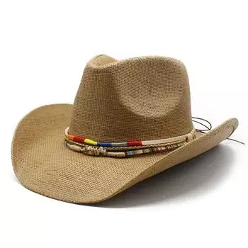 Ковбойская шляпа Hard Top Пляжная летняя шляпа Мужская и женская соломенная шляпа Панама Цилиндр Американский вестерн, ковбойская шляпа M56-58cm хаки