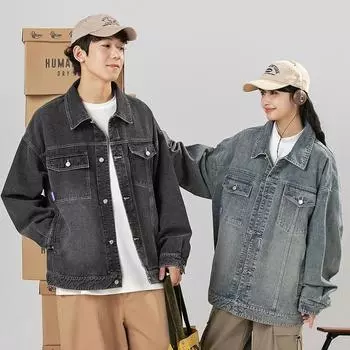 Хардкорная современная ретро потертая джинсовая куртка для мужчин и женщин в одном стиле осень-зима новый модный бренд универсальный свободный топ S