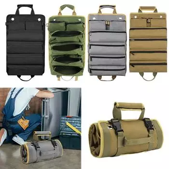 Hardware Tool Bag Multi-Pocket Hanging Rolled Pliers Wrench Bag Oxford Cloth Electrician Tool Bag for Car Automotive Motorcycle серый