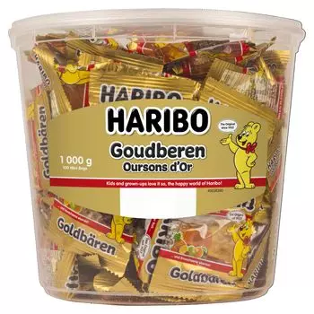 HARIBO Мини-ведро с золотым медведем 980 г (100 мешков)