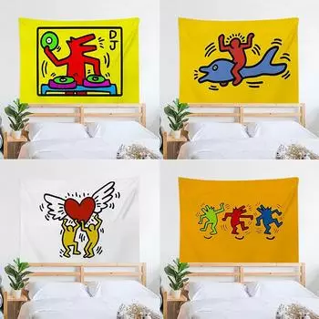 Haring Геометрический Граффити Простой Гобелен Офис Гостиная Украшения Дома Настенный Гобелен 100x75cm