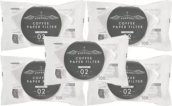 Hario Фильтр бумажный Pegasus Coffee Paper Filter 02 W 100 листов Сделано в Японии На 2–4 чашки Белый PEF-02-100W x 5 [предмет]