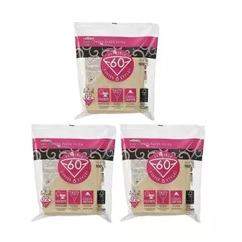 Hario Genuine Product Paper Filter Compatible with 02 Size 1 to 4 300 Pieces Pieces Pack x 3 Piece for V60 Coffee Dripper Brown Hisarashi VCF-02-100M