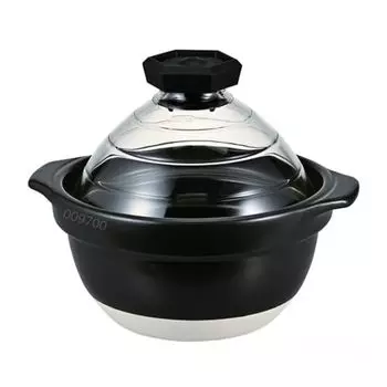 HARIO GNR-200-B-W Rice Pot with Glass Lid, 2-3 Cups, Visible Inside Heat-resistant Glass, Ceramic, Made in Japan