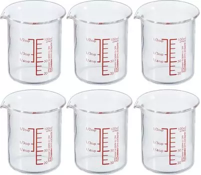 HARIO Made in Japan Glass Measuring Cup 100ml Set of 6 Heat-resistant MJC-10-R-BK