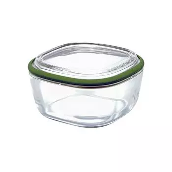 HARIO Square Container Clear M Olive Green Made in Japan - CWK-M-OG