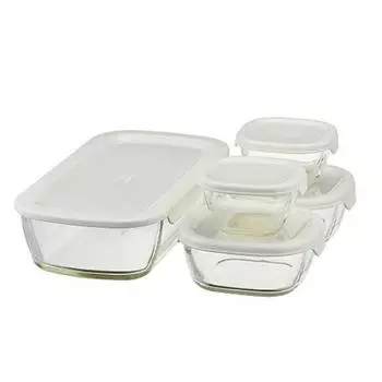 HARIO Stacking glass container mini square small bowl set of 5 heat-resistant + KSTL-3508-OW