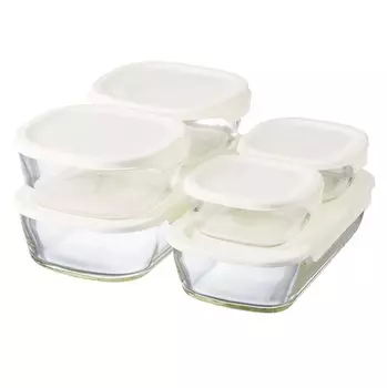 HARIO Stacking Heat Resistant Glass Container Set of 6 Made in Japan KSTL-5004-OW
