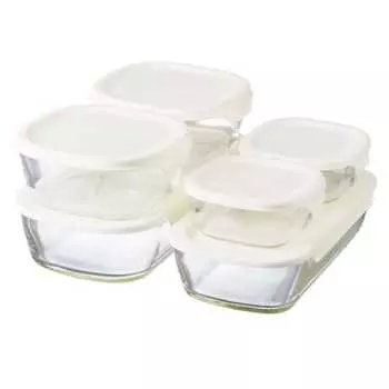 HARIO Stacking Heat Resistant Glass Container Set of 6 Made in Japan KSTL-5004-OW
