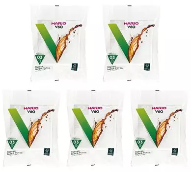 HARIO V60 paper filter 03W for 1 to 6 500 white cups, pieces, VCF-03-100W белый