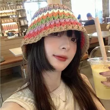 Harjauku, новая тенденция, красочные соломенные панамы для женщин, повседневная уличная японская уличная одежда, панама, теплая кепка в стиле хип-хоп, в клубном стиле 56-58cm хаки